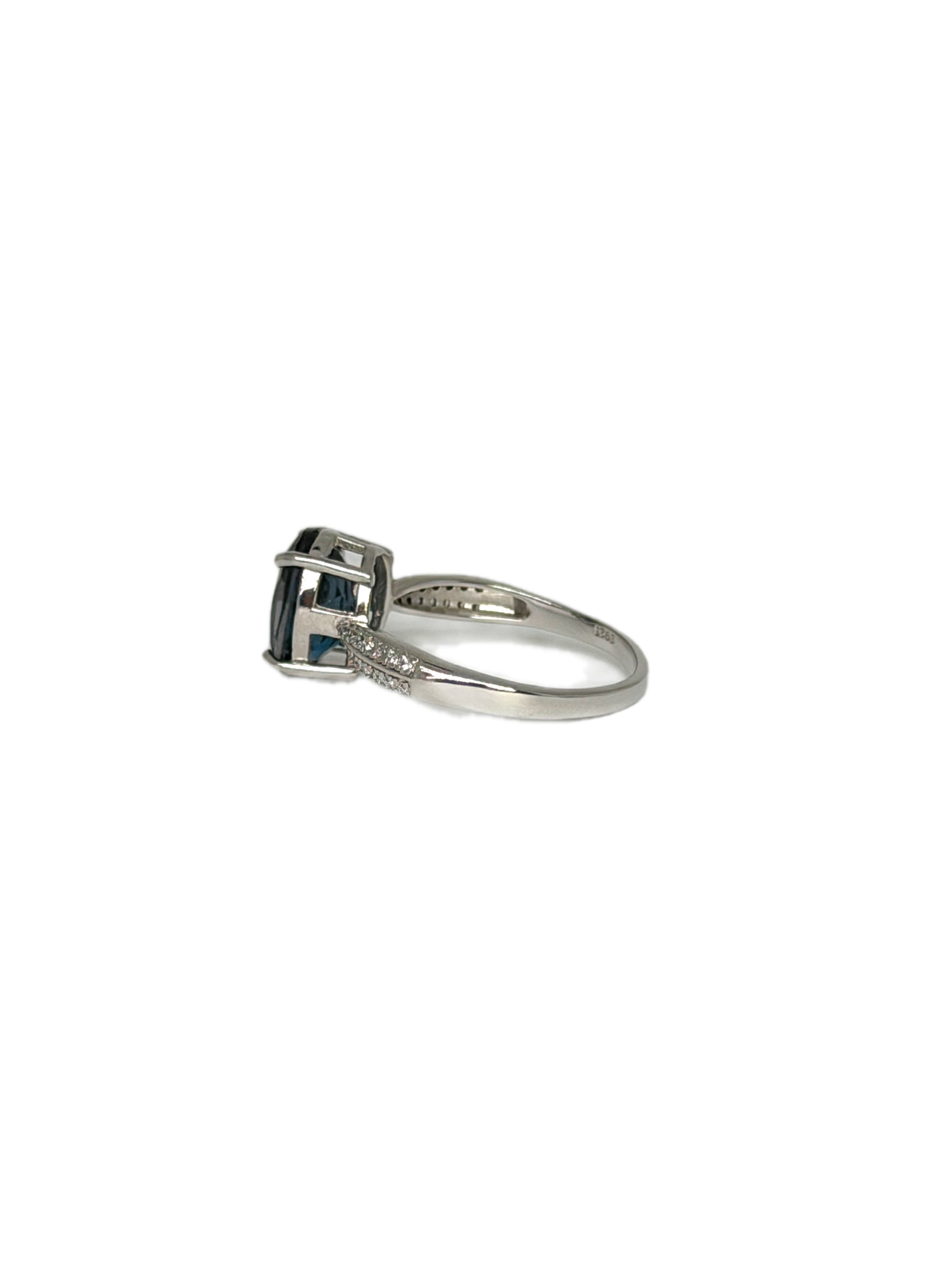 2CT Natural London Blue Topaz Gemstone Ring, London Blue Topaz Ring 8x10mm