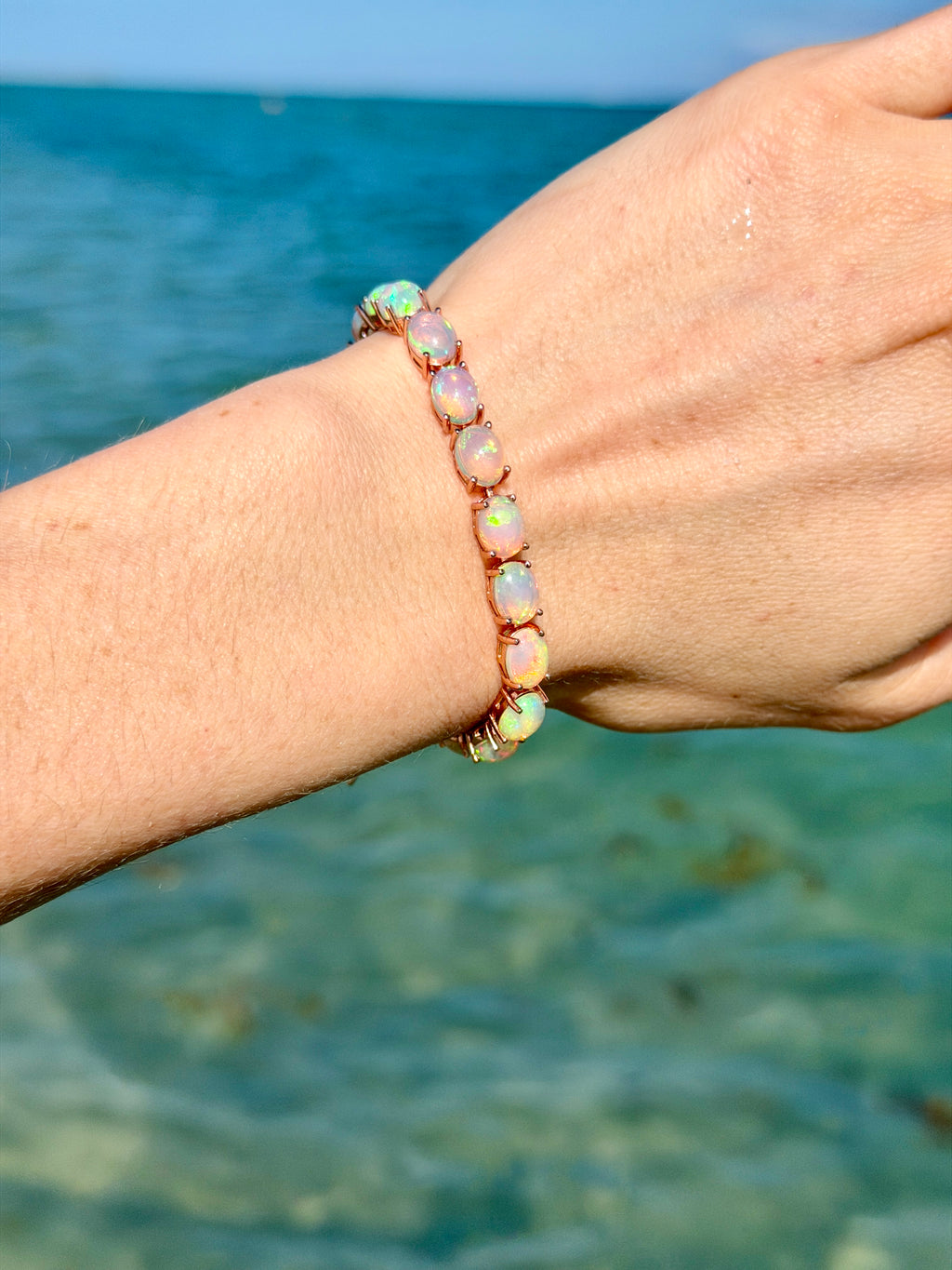 Fire Opal Bracelet, Natural Australian Fire Opal Tennis Bracelet Sterling Silver