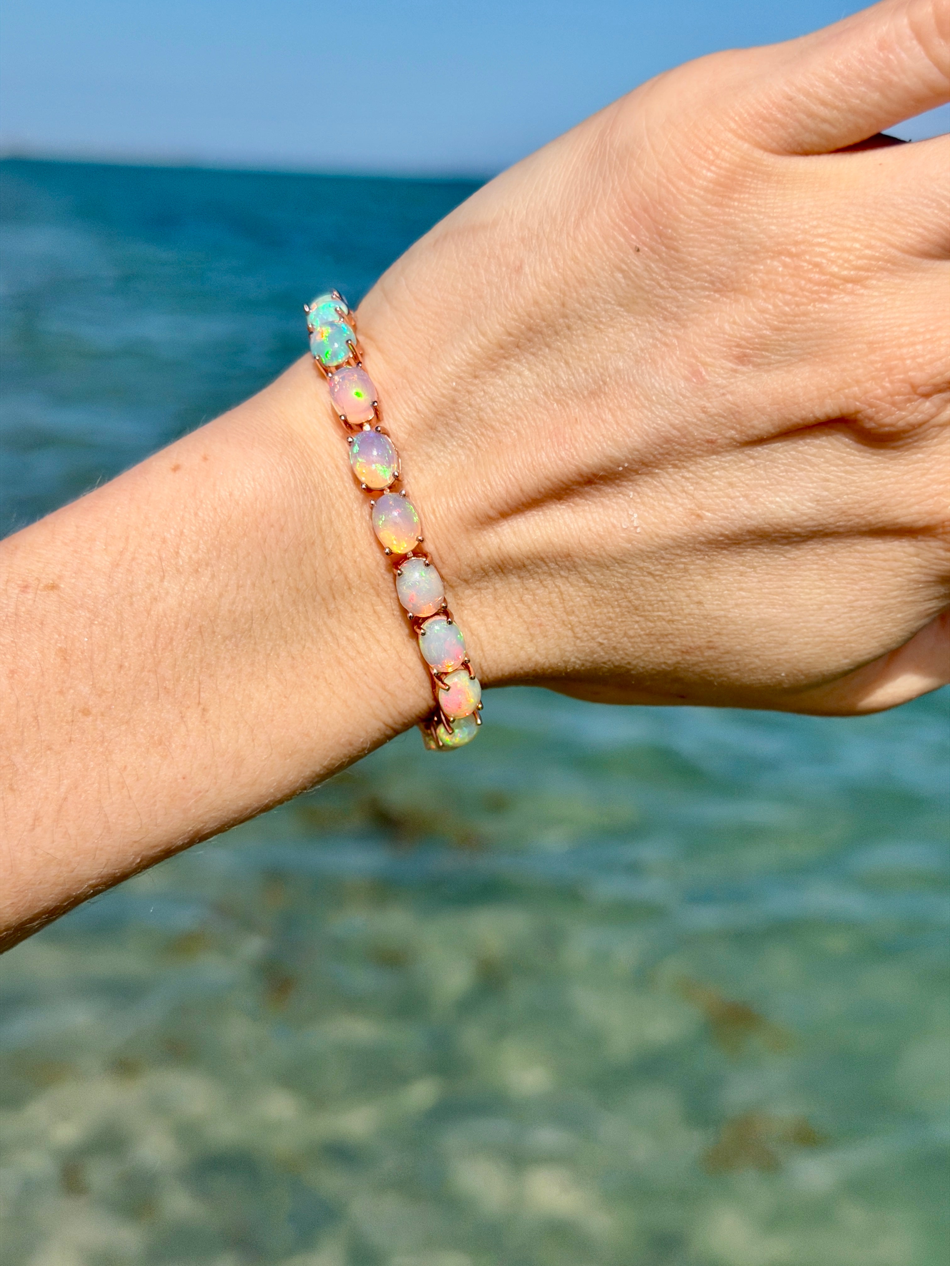 Fire Opal Bracelet, Natural Australian Fire Opal Tennis Bracelet Sterling Silver