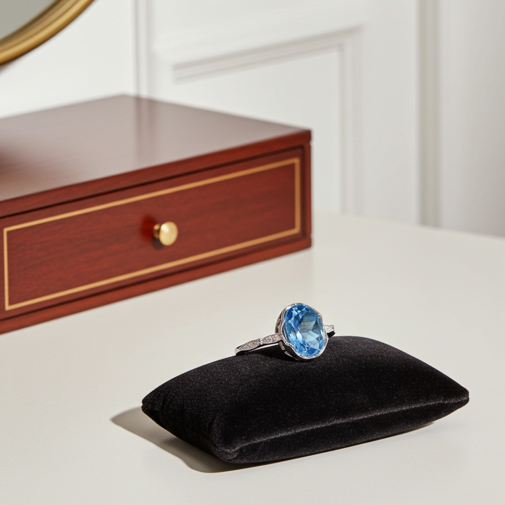 Natural Blue Topaz Ring 6x8mm 1.6CT 925 Sterling Silver