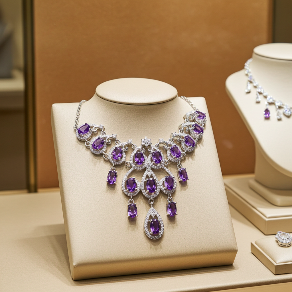 Natural Amethyst Gemstone Necklace 925 Sterling Silver
