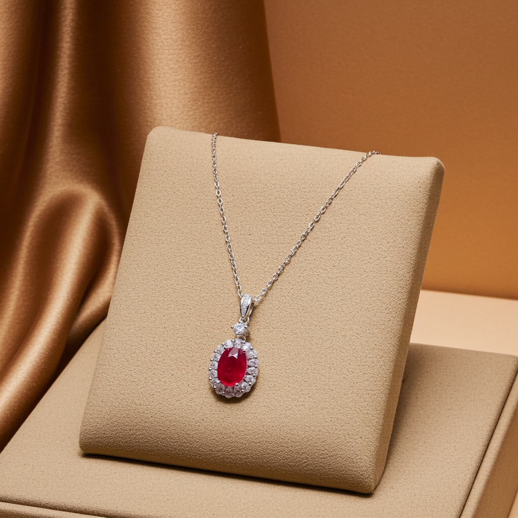 Natural Ruby Jewelry Set 6x8mm Pendant, Earrings, and Ring