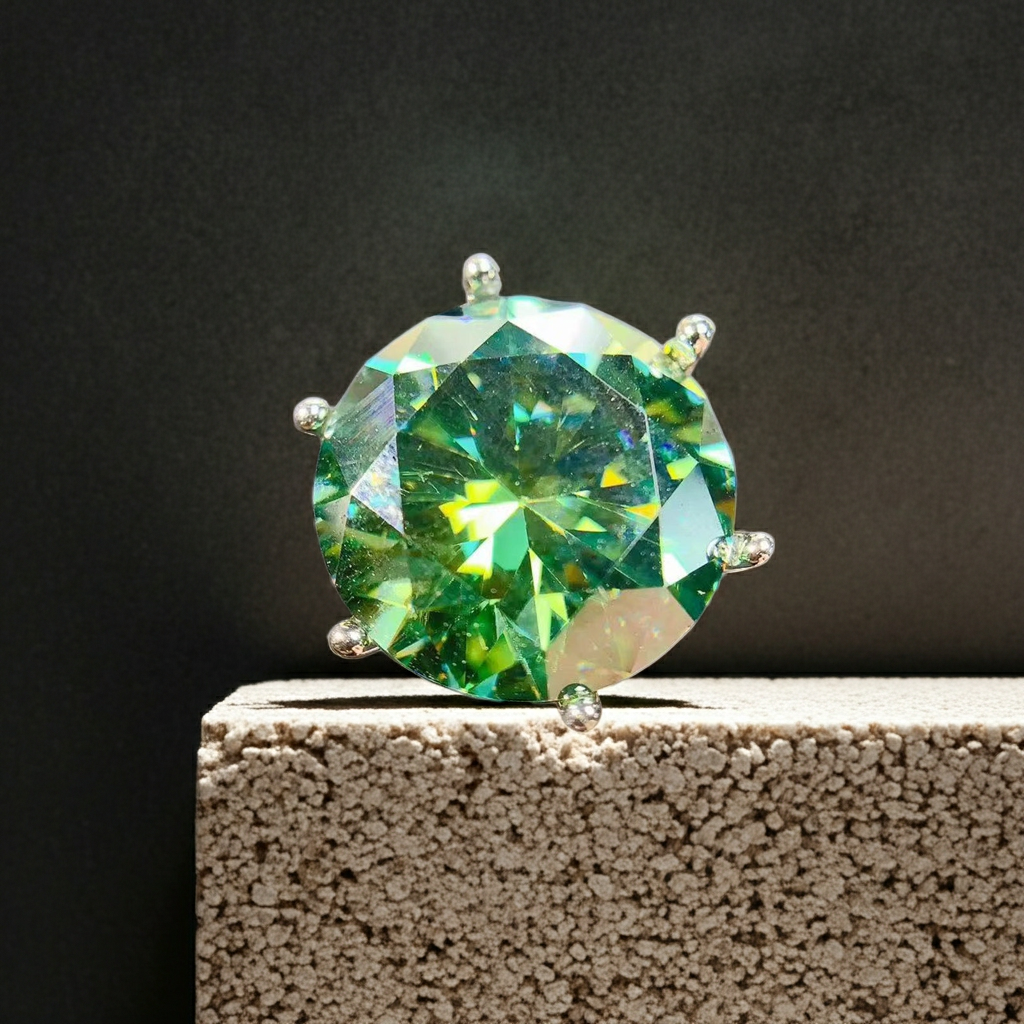 5CT VVS1 Round Brilliant Cut Green Moissanite Ring, Women's Moissanite Ring's