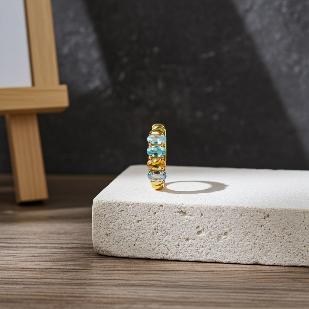 Multicolor Tourmaline Gemstone Band Ring 3x4mm