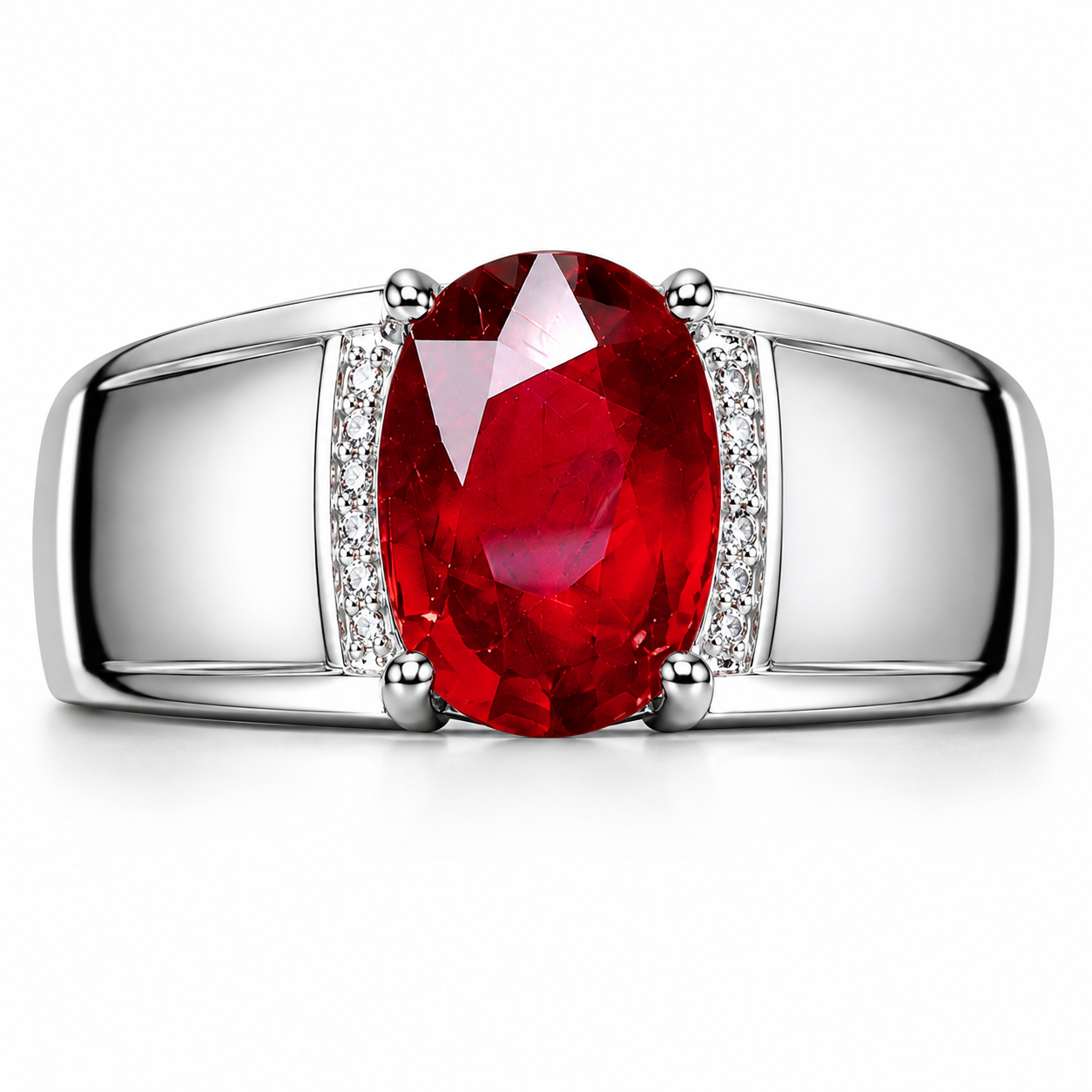 PHIMSERA men's 3 CT 7x9mm oval ruby ring front view