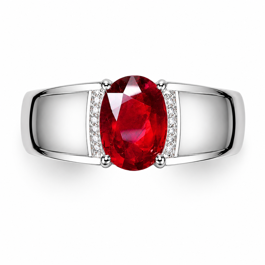PHIMSERA men's 7x9mm oval ruby ring top view
