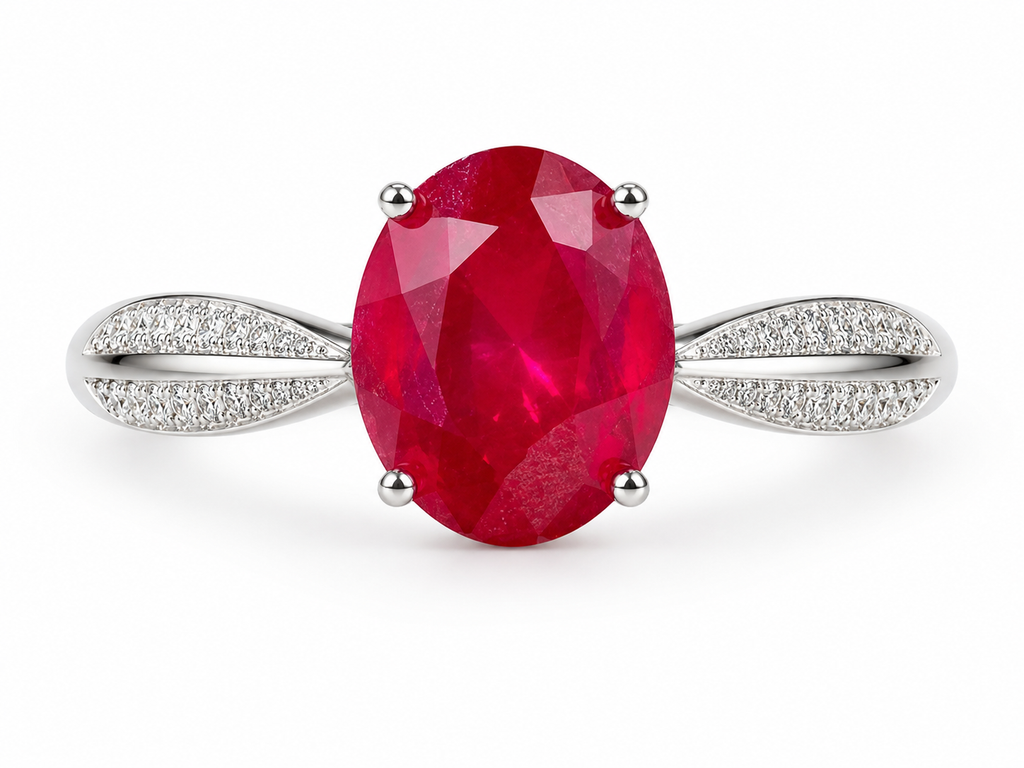 PHIMSERA 2 CT natural ruby ring for women with 7x9mm oval ruby in sterling silver