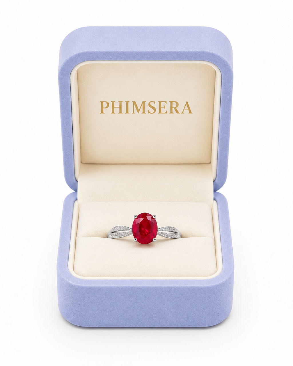 PHIMSERA 2 CT natural ruby women's ring presented in PHIMSERA jewelry box
