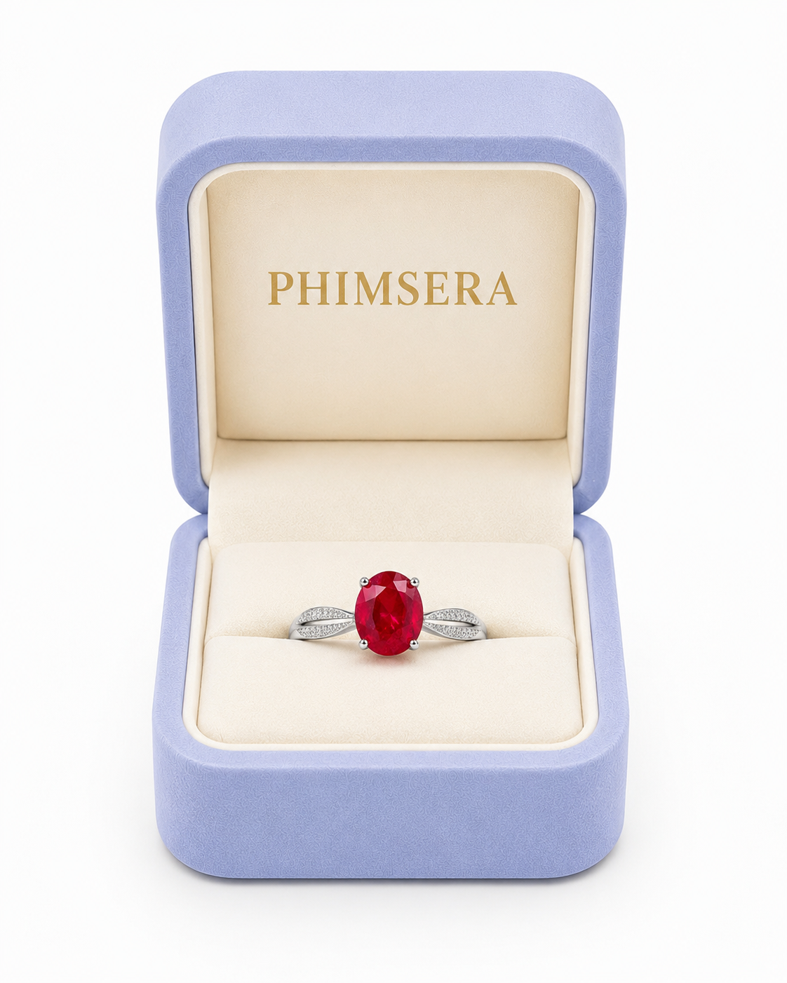 PHIMSERA 2 CT natural ruby women's ring presented in PHIMSERA jewelry box