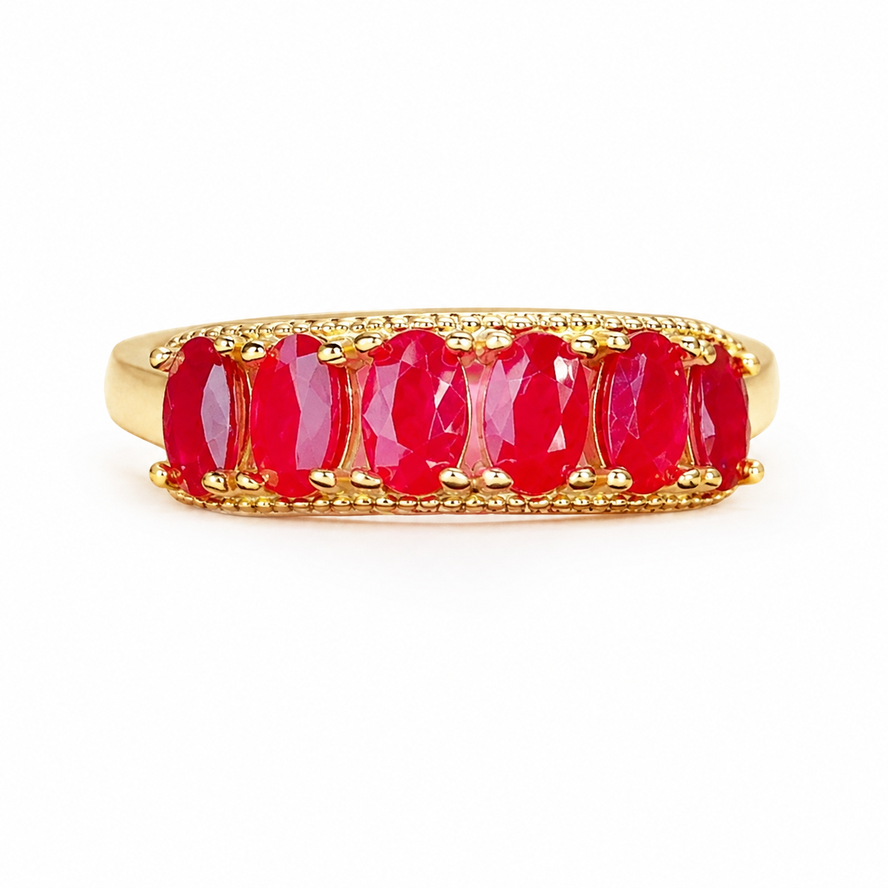 PHIMSERA natural ruby band ring with 3x5mm oval rubies in 925 sterling silver