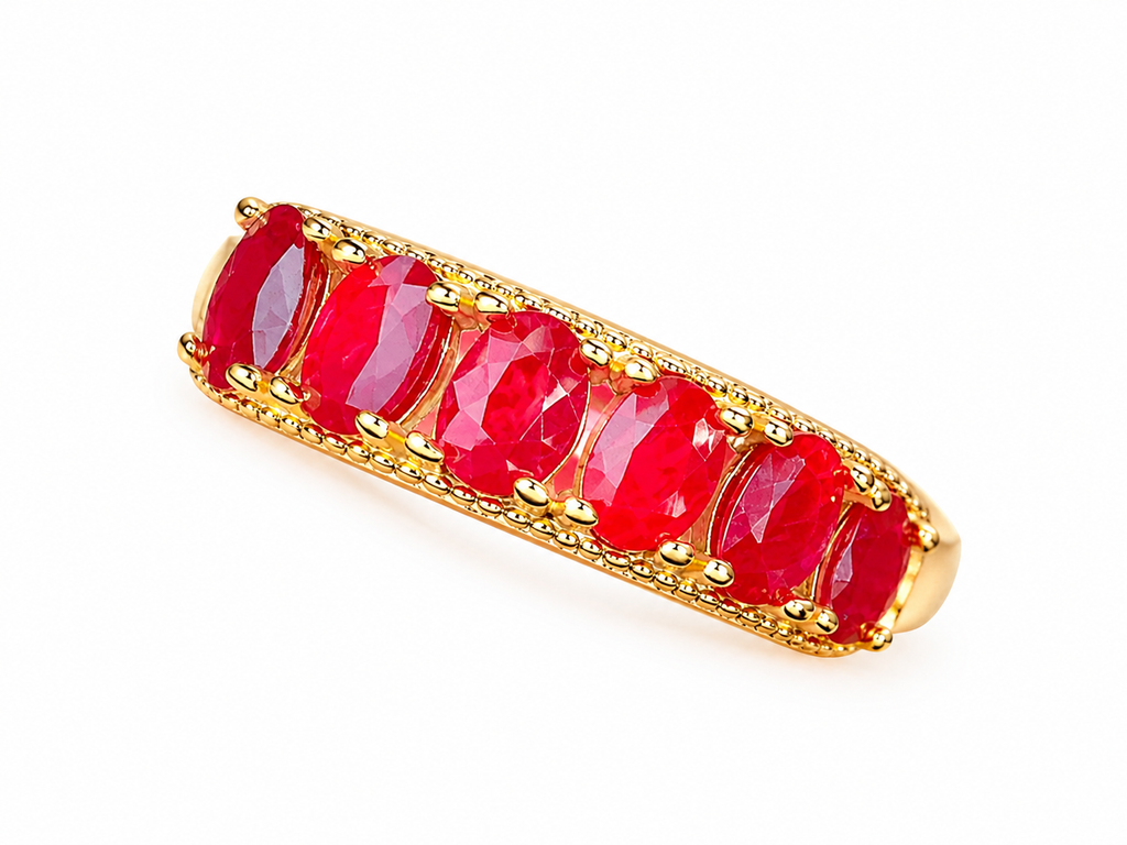 PHIMSERA 3x5mm natural ruby band ring three quarter view