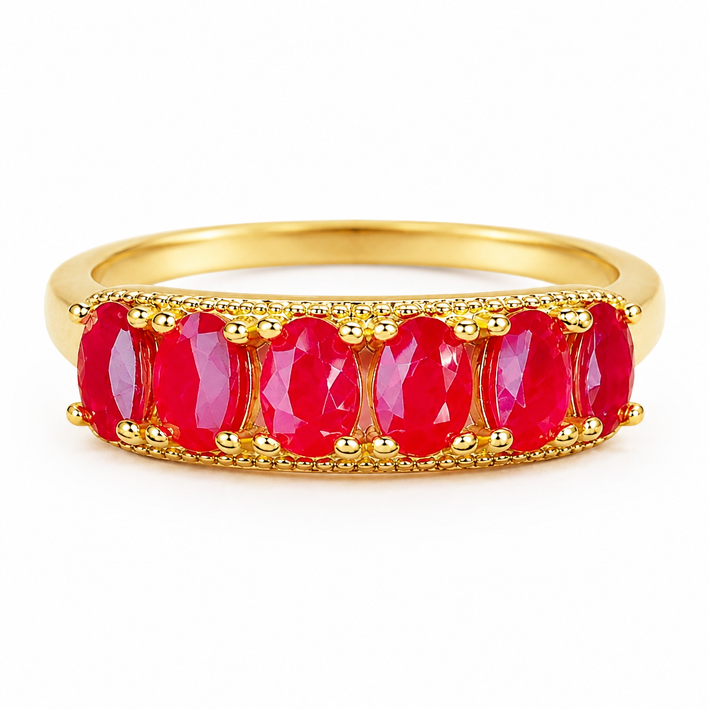 PHIMSERA natural ruby multi stone band ring front view