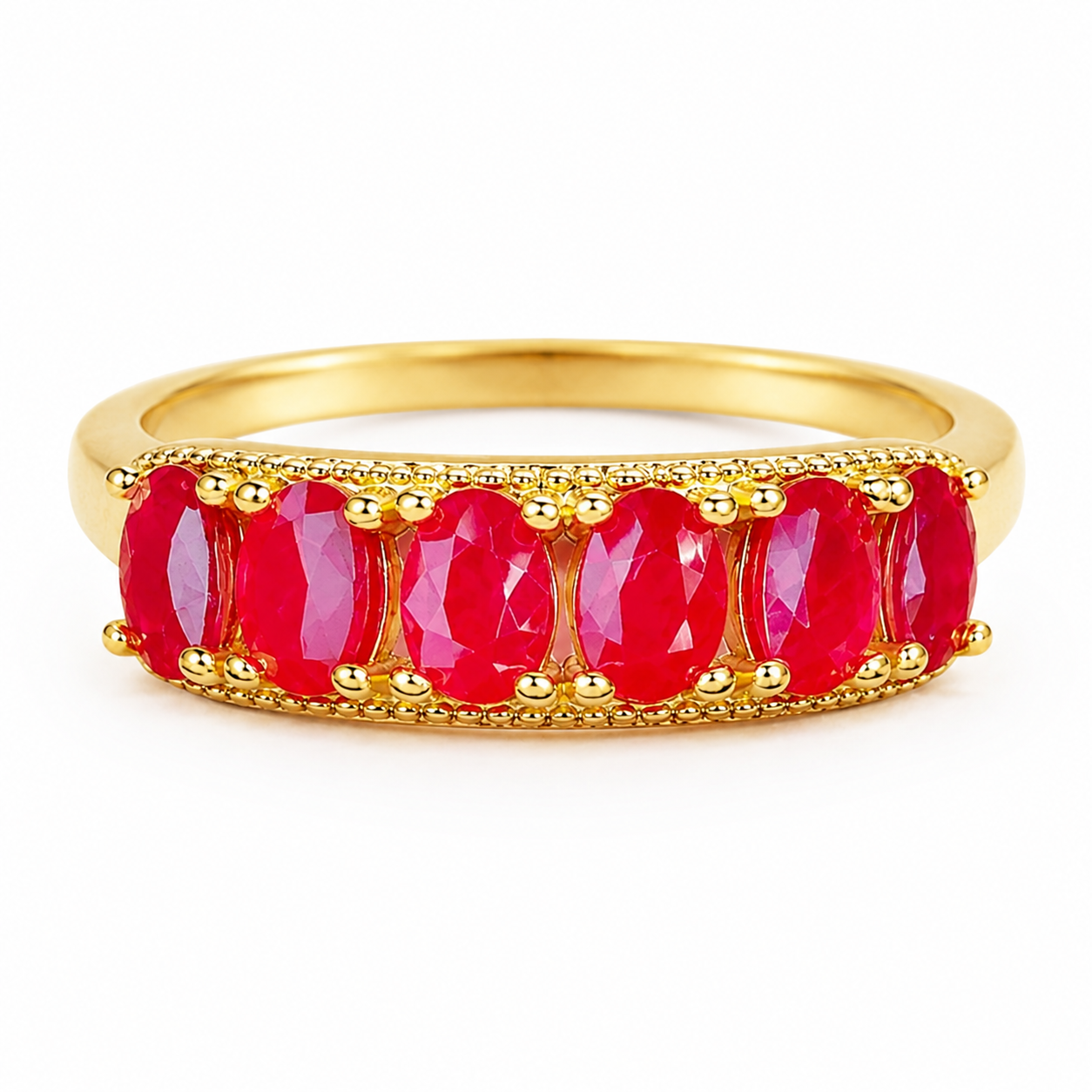 PHIMSERA natural ruby multi stone band ring front view