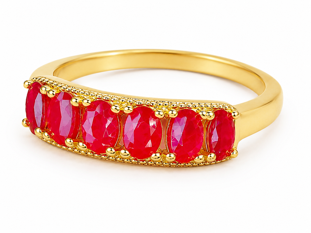 PHIMSERA 3x5mm natural ruby sterling silver band ring side angle