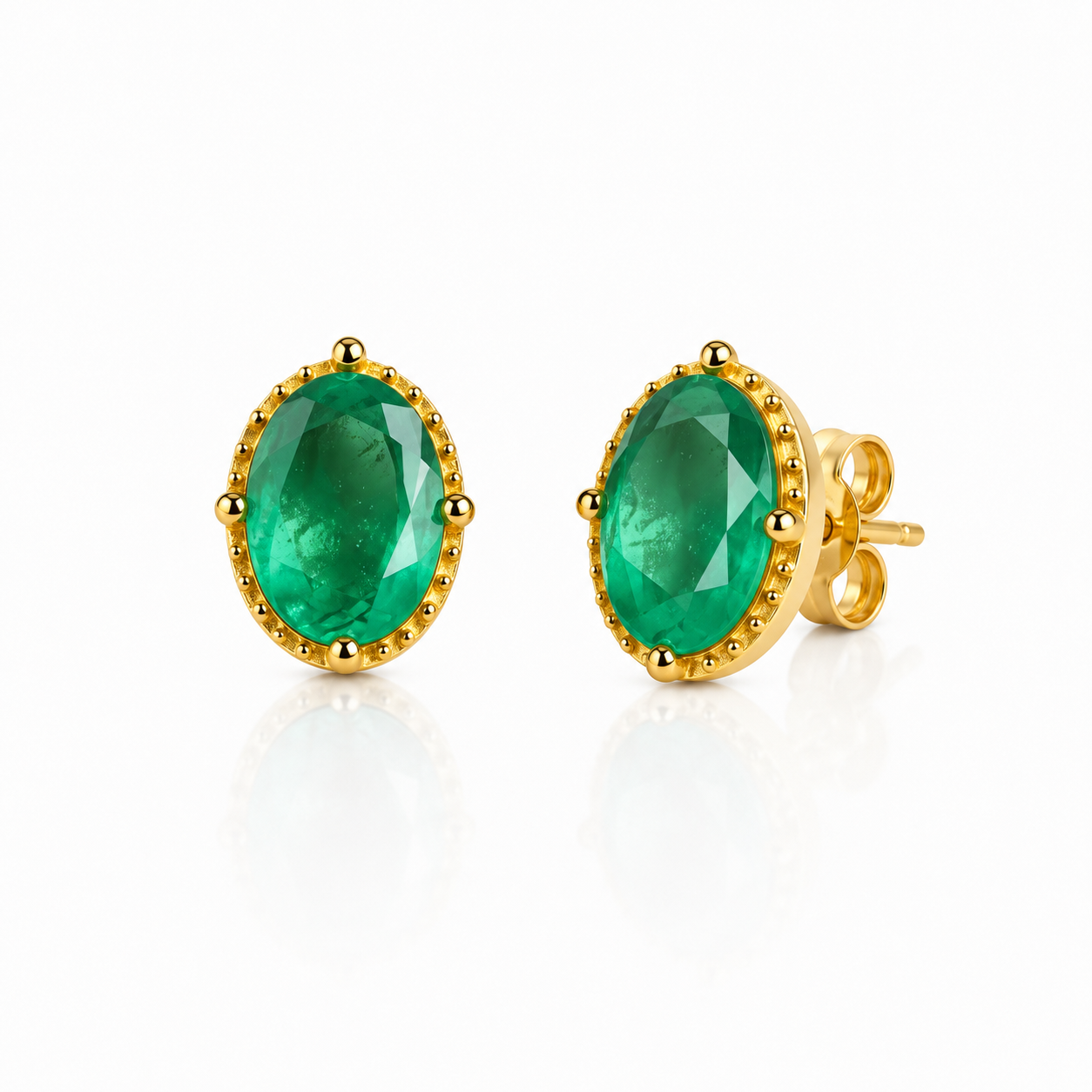 Bright Green Emerald Stud Earrings 5x7mm, Natural Colombian Emerald