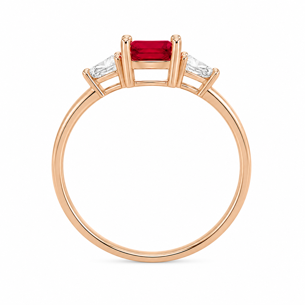 Emerald Cut Ruby Ring, Natural Ruby Gemstone Ring, Women's Ruby Ring 6x8mm