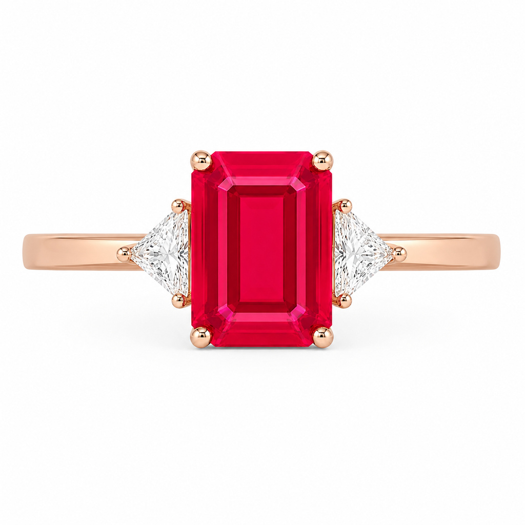 Emerald Cut Ruby Ring, Natural Ruby Gemstone Ring, Women's Ruby Ring 6x8mm