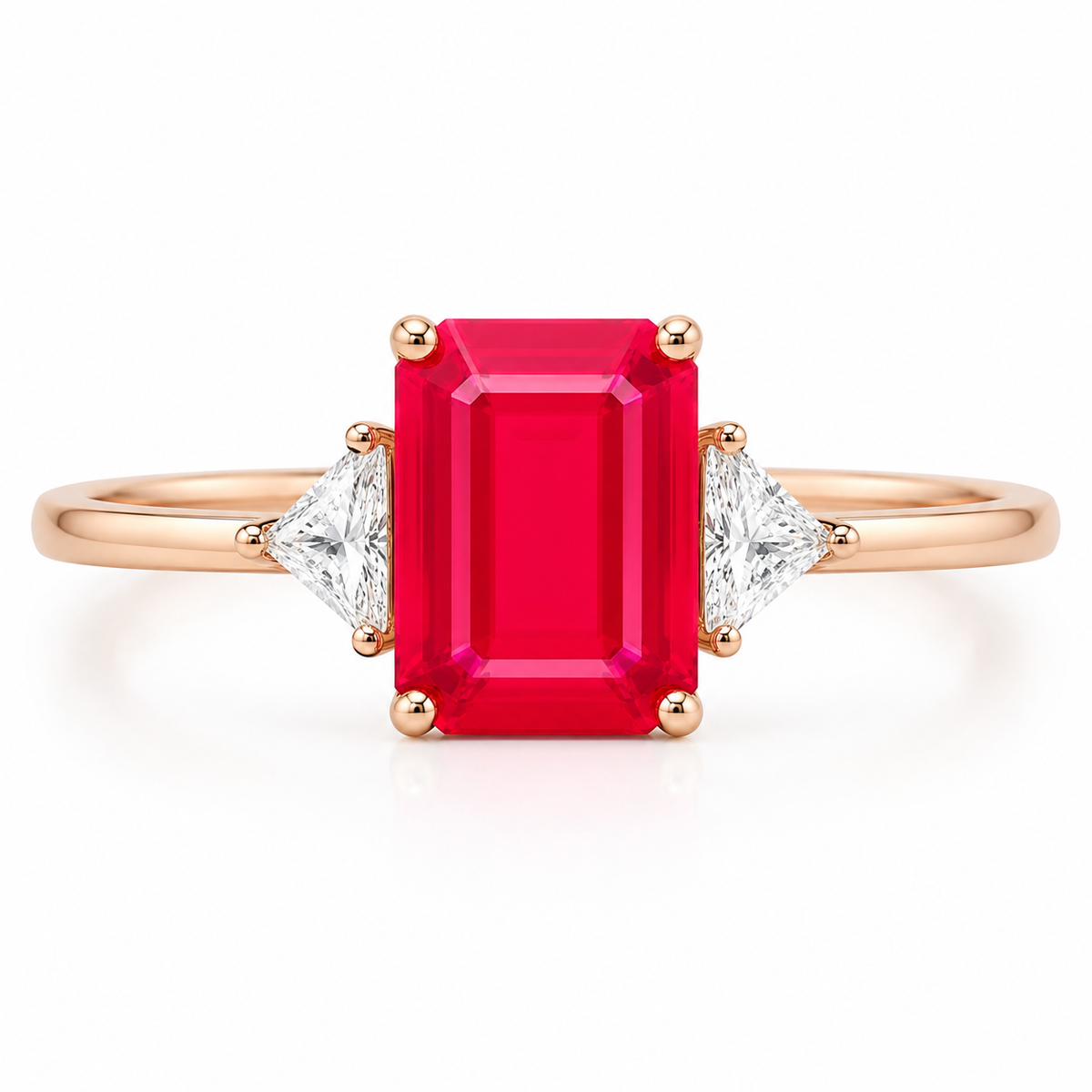 Emerald Cut Ruby Ring, Natural Ruby Gemstone Ring, Women's Ruby Ring 6x8mm
