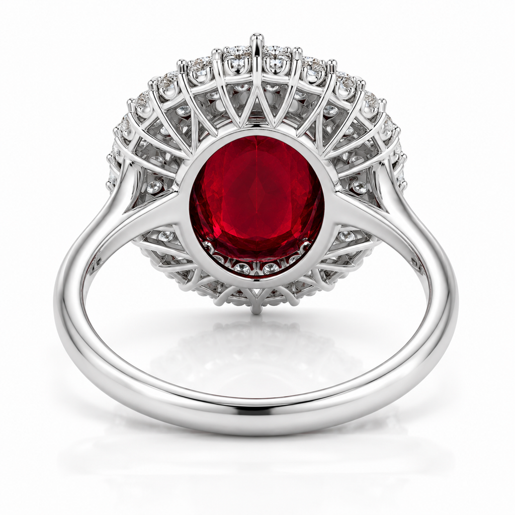 Natural ruby ring gallery and setting detail with 8x10mm oval gemstone