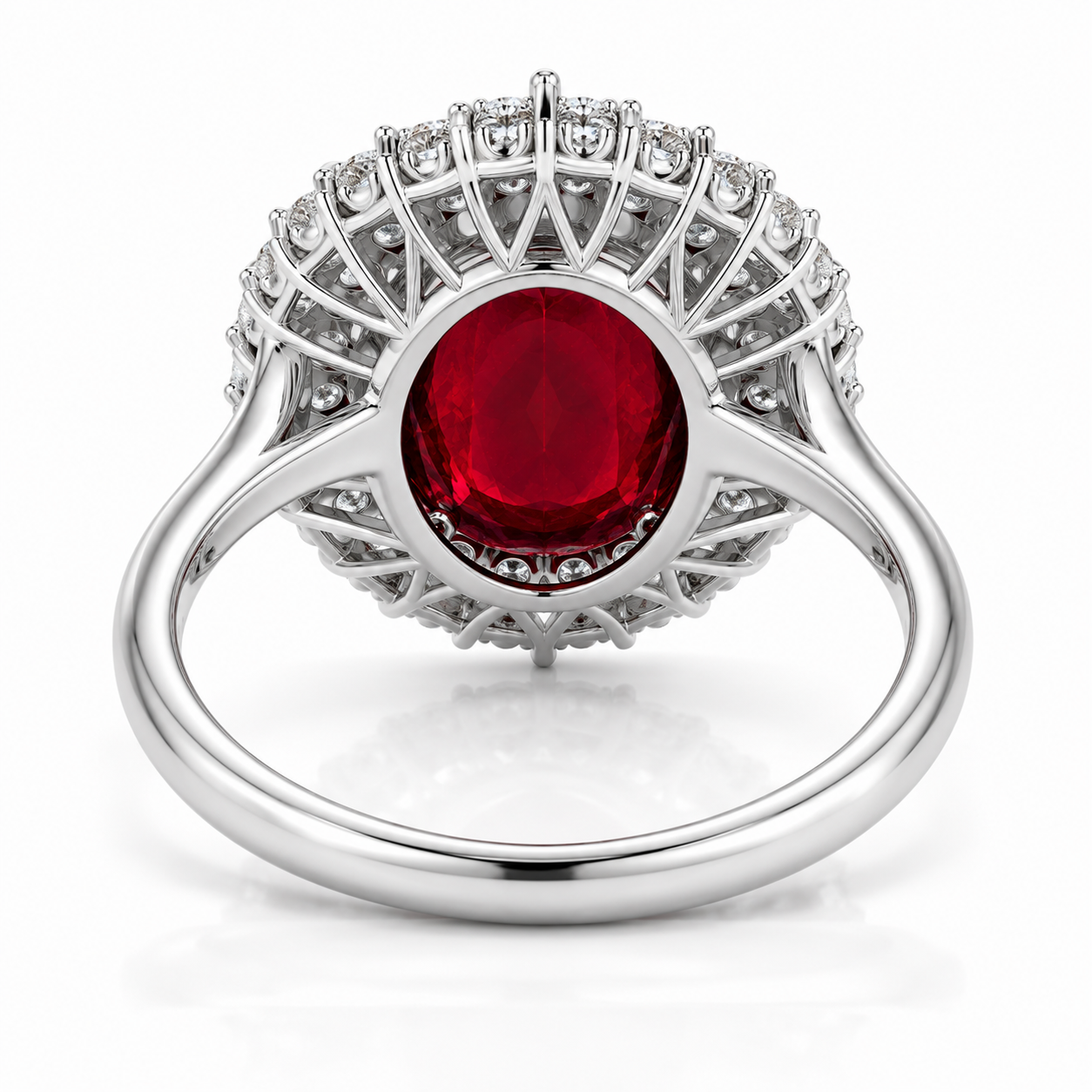 Natural ruby ring gallery and setting detail with 8x10mm oval gemstone