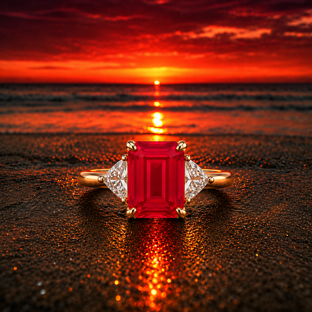 Emerald Cut Ruby Ring, Natural Ruby Gemstone Ring, Women's Ruby Ring 6x8mm