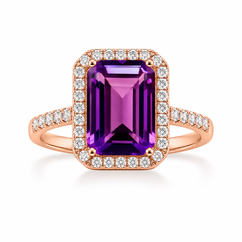 2CT 7x9mm Emerald Cut Amethyst Ring 925 gift