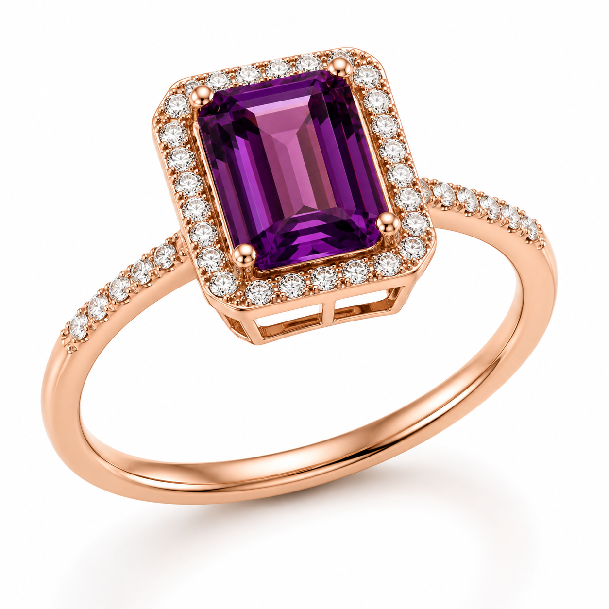2CT 7x9mm Emerald Cut Amethyst Ring 925 gift