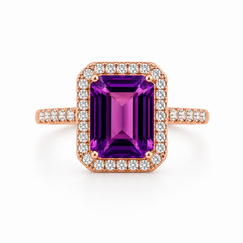 2CT 7x9mm Emerald Cut Amethyst Ring 925 gift