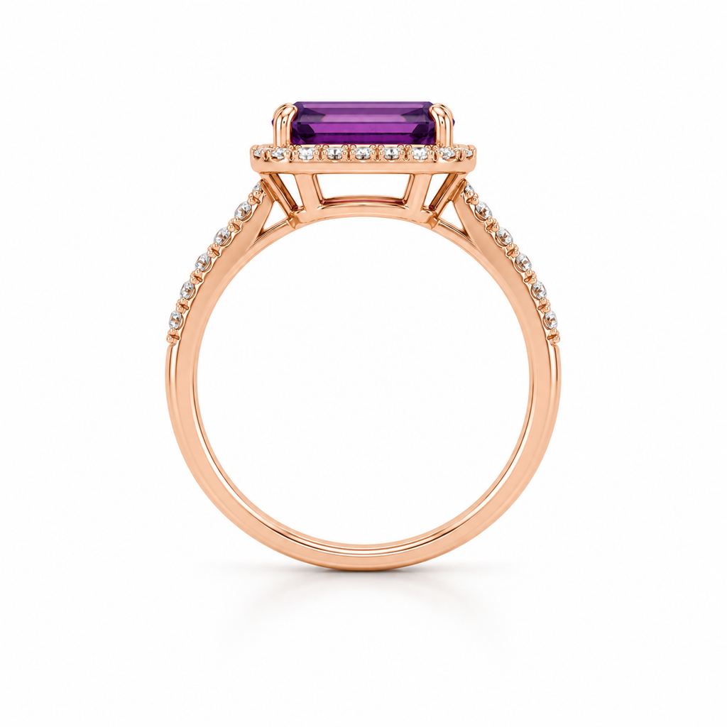 2CT 7x9mm Emerald Cut Amethyst Ring 925 gift