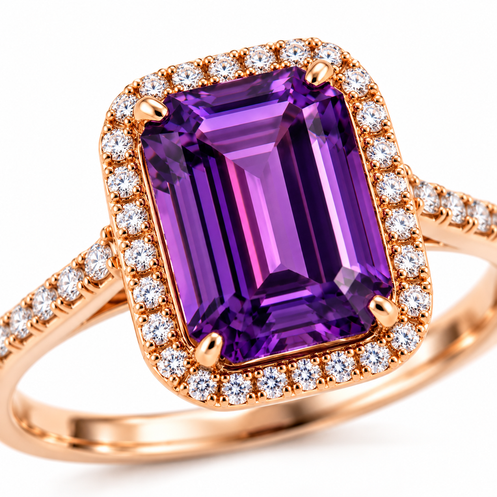 2CT 7x9mm Emerald Cut Amethyst Ring 925 gift