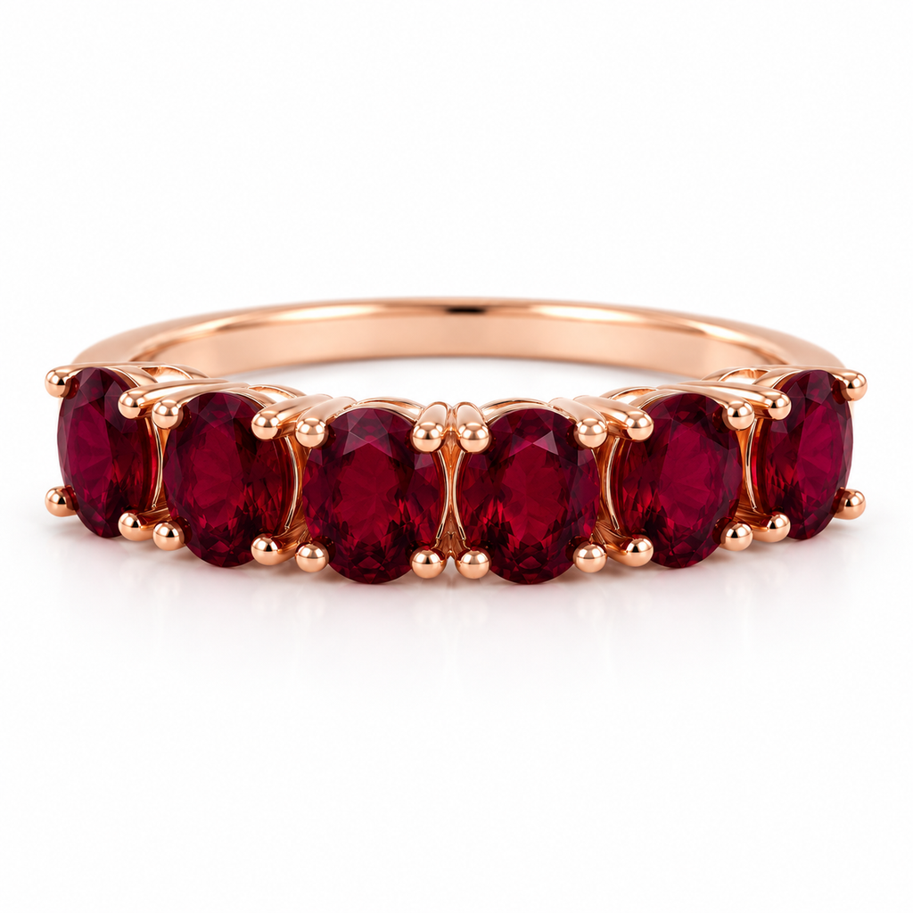 Natural Ruby Band Ring – 3x4mm Oval Cut Ruby Five-Stone Ring in 925 Sterling Silver