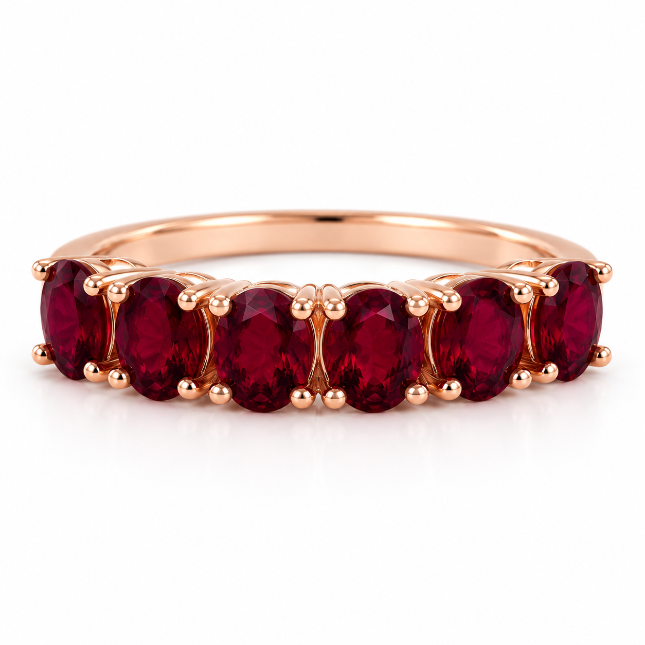 Natural Ruby Band Ring – 3x4mm Oval Cut Ruby Five-Stone Ring in 925 Sterling Silver