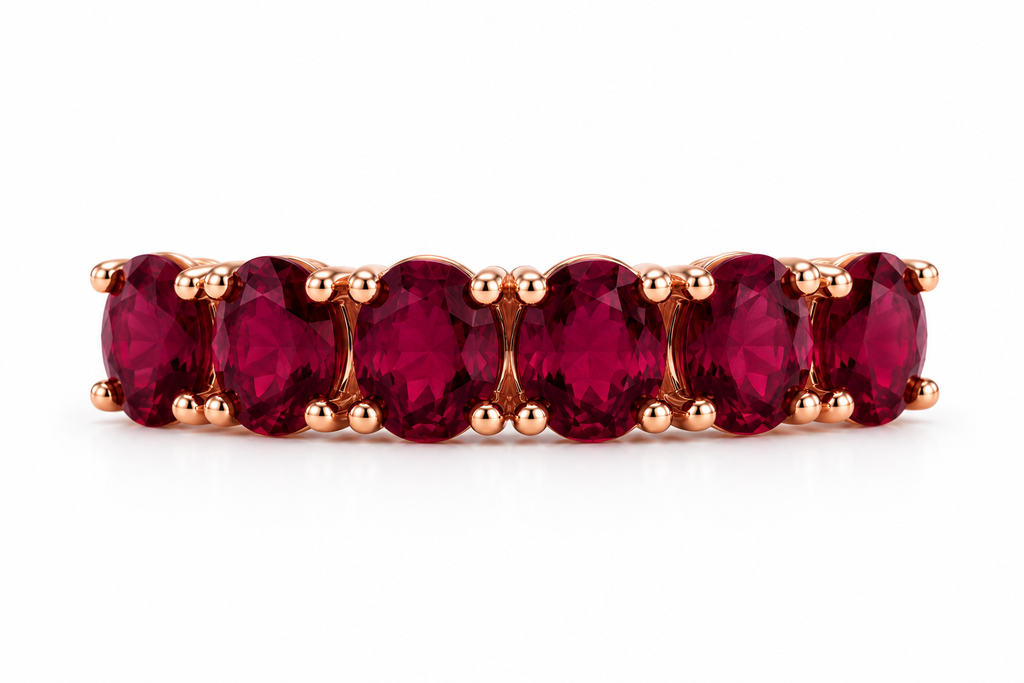 Natural Ruby Band Ring – 3x4mm Oval Cut Ruby Five-Stone Ring in 925 Sterling Silver