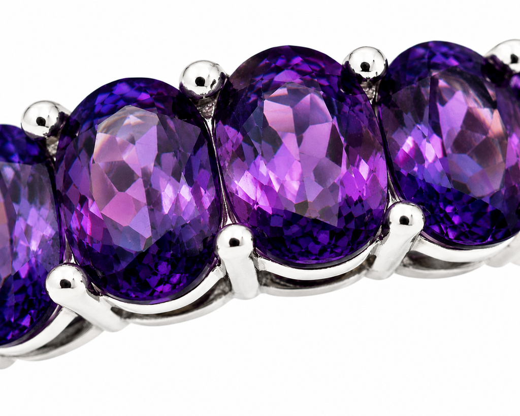 Natural Amethyst 3x4mm Oval Half Eternity Ring 925 | February Gift
