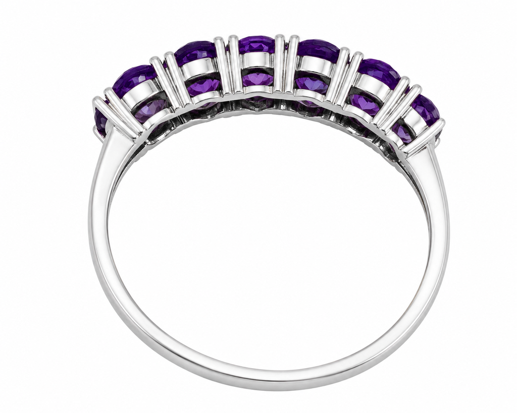 Natural amethyst 3x4mm oval half eternity band ring in 925 sterling silver, elegant February birthstone jewelry and gift for her by PHIMSERA