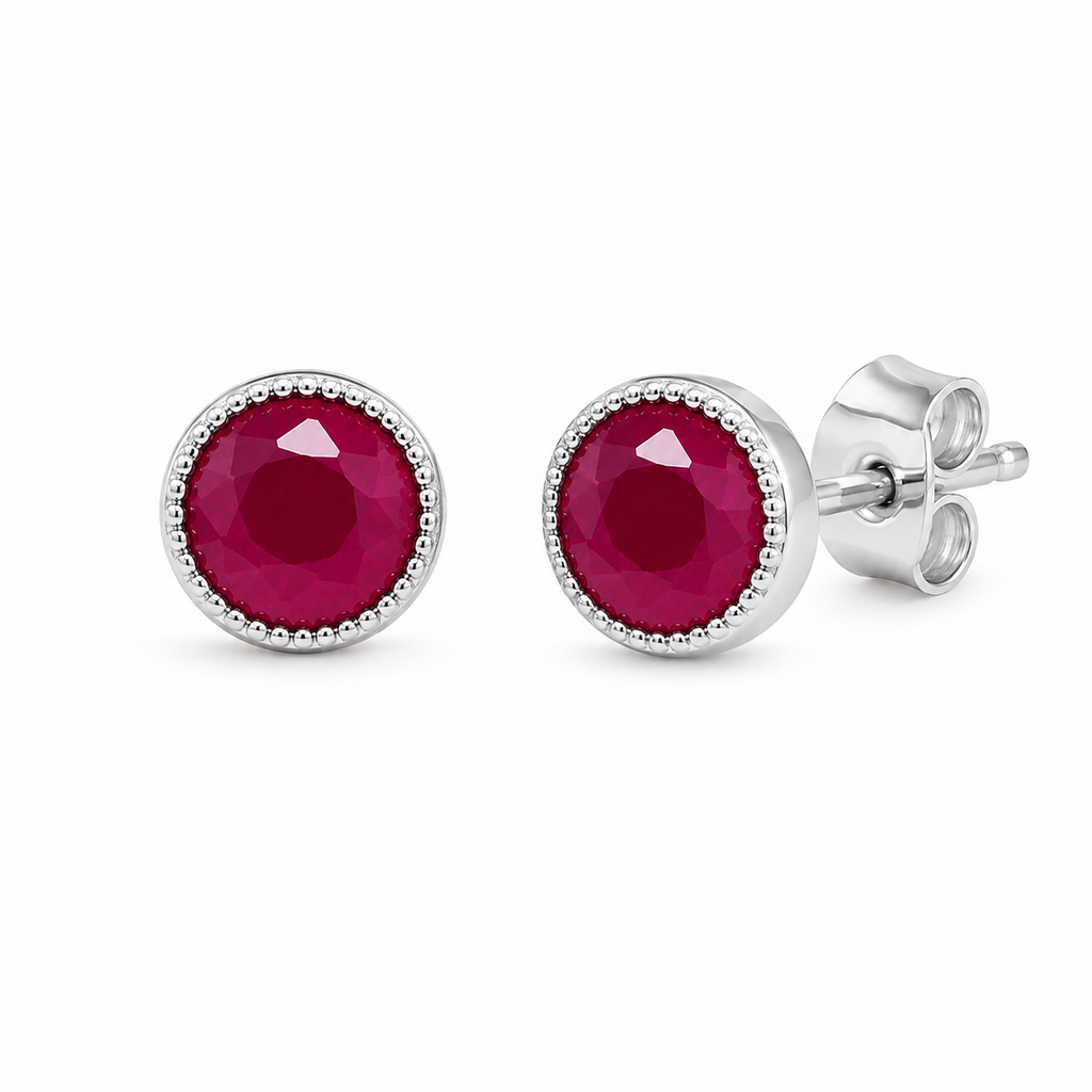 5mm natural ruby stud earrings in sterling silver angled product view