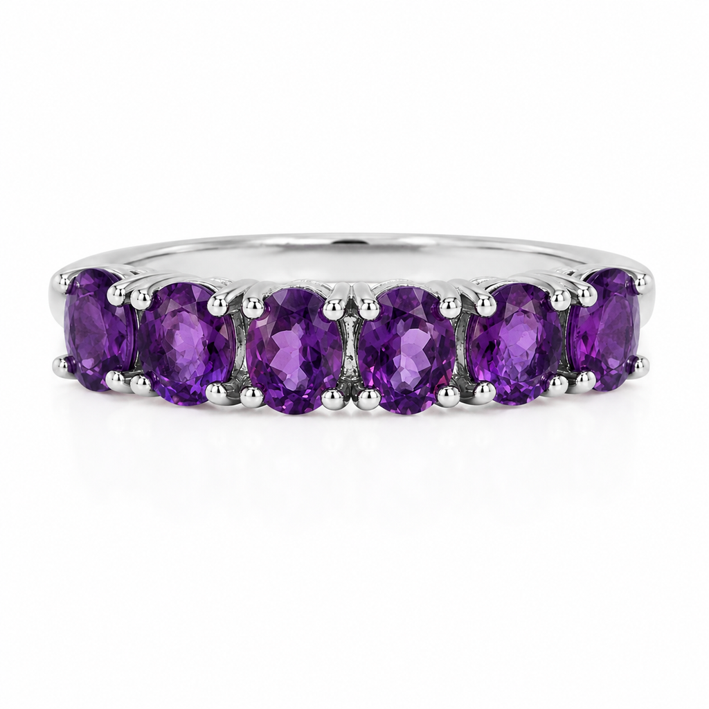 Natural Amethyst 3x4mm Oval Half Eternity Ring 925 | February Gift