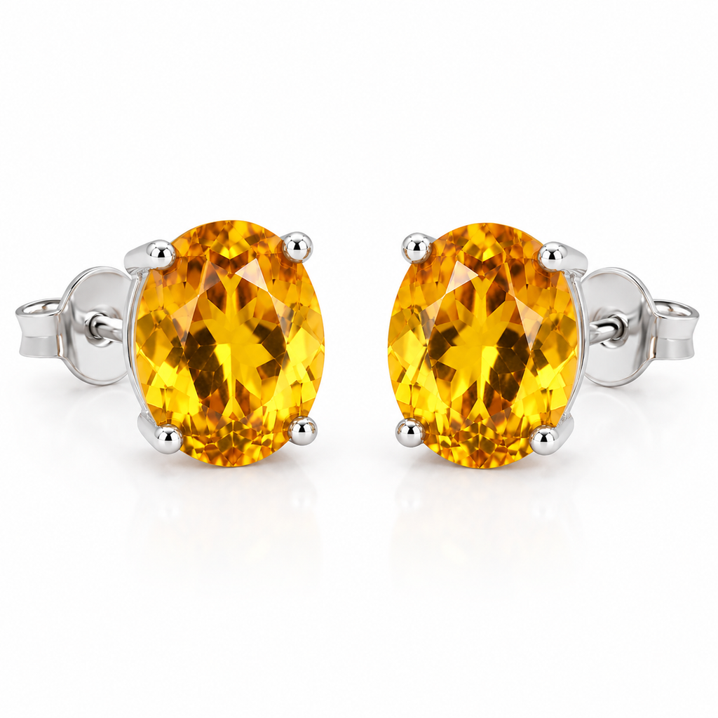 7x9mm natural citrine earrings top view showing oval faceted gemstones