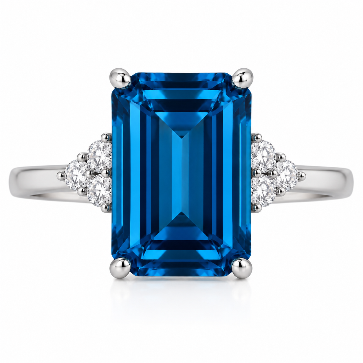 Natural London Blue Topaz Ring 10x14mm Emerald Cut Sterling Silver December Birthstone