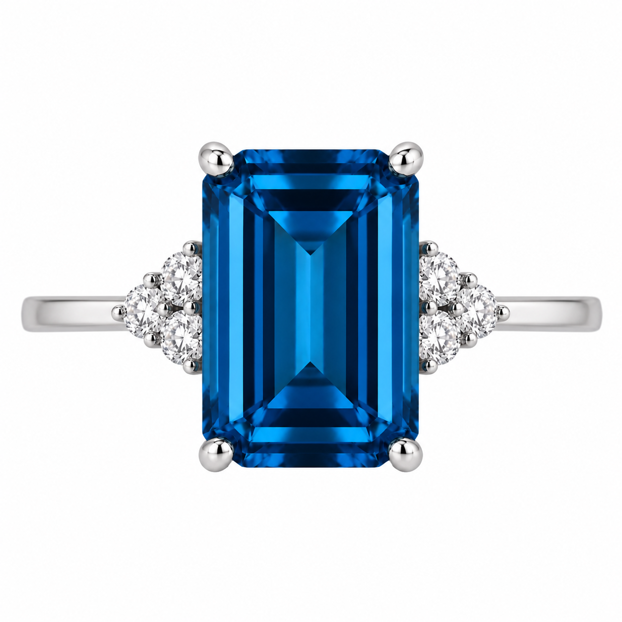 Natural London Blue Topaz Ring 10x14mm Emerald Cut Sterling Silver December Birthstone
