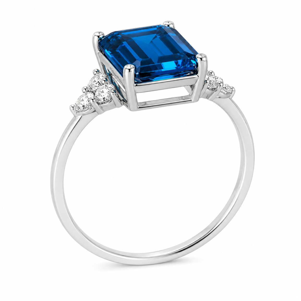 Natural London Blue Topaz Ring 10x14mm Emerald Cut Sterling Silver December Birthstone