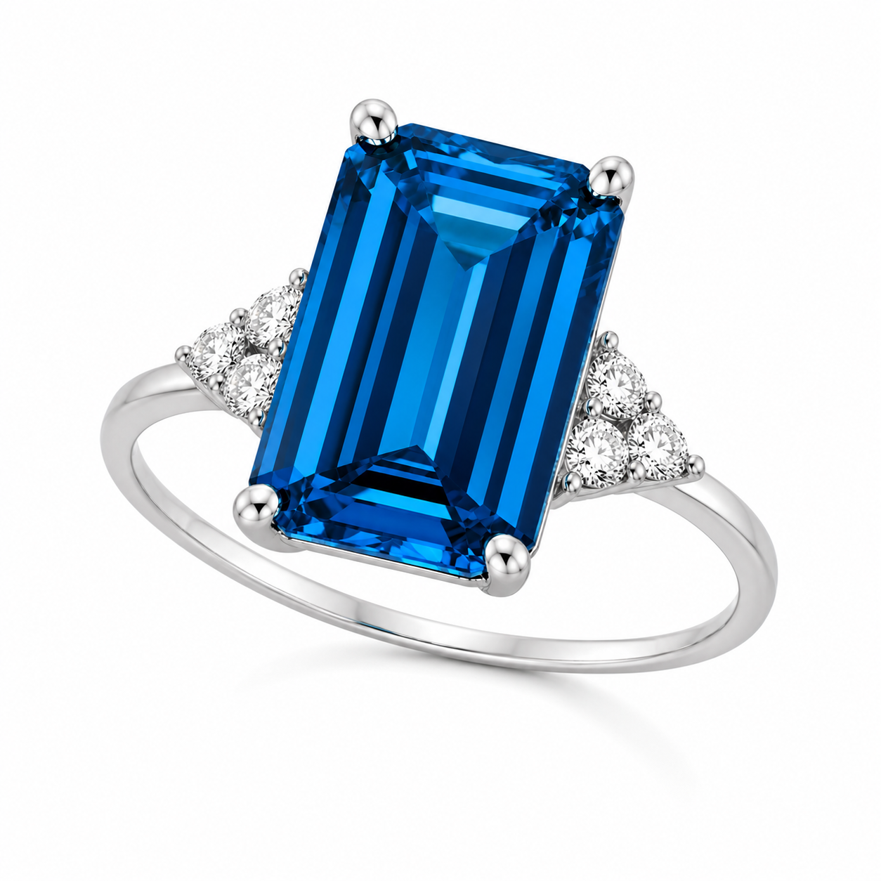 Natural London Blue Topaz Ring 10x14mm Emerald Cut Sterling Silver December Birthstone