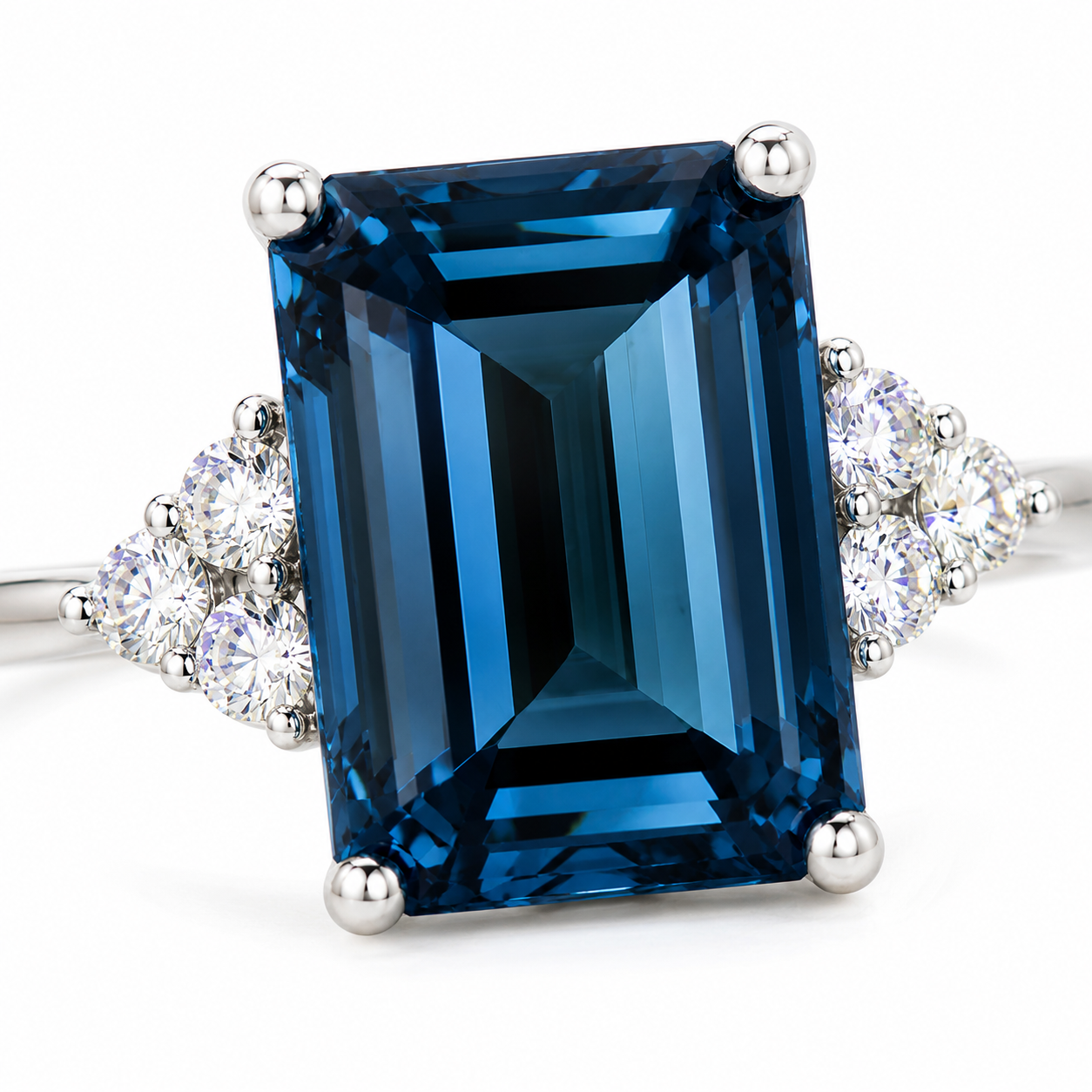Natural London Blue Topaz Ring 10x14mm Emerald Cut Sterling Silver December Birthstone