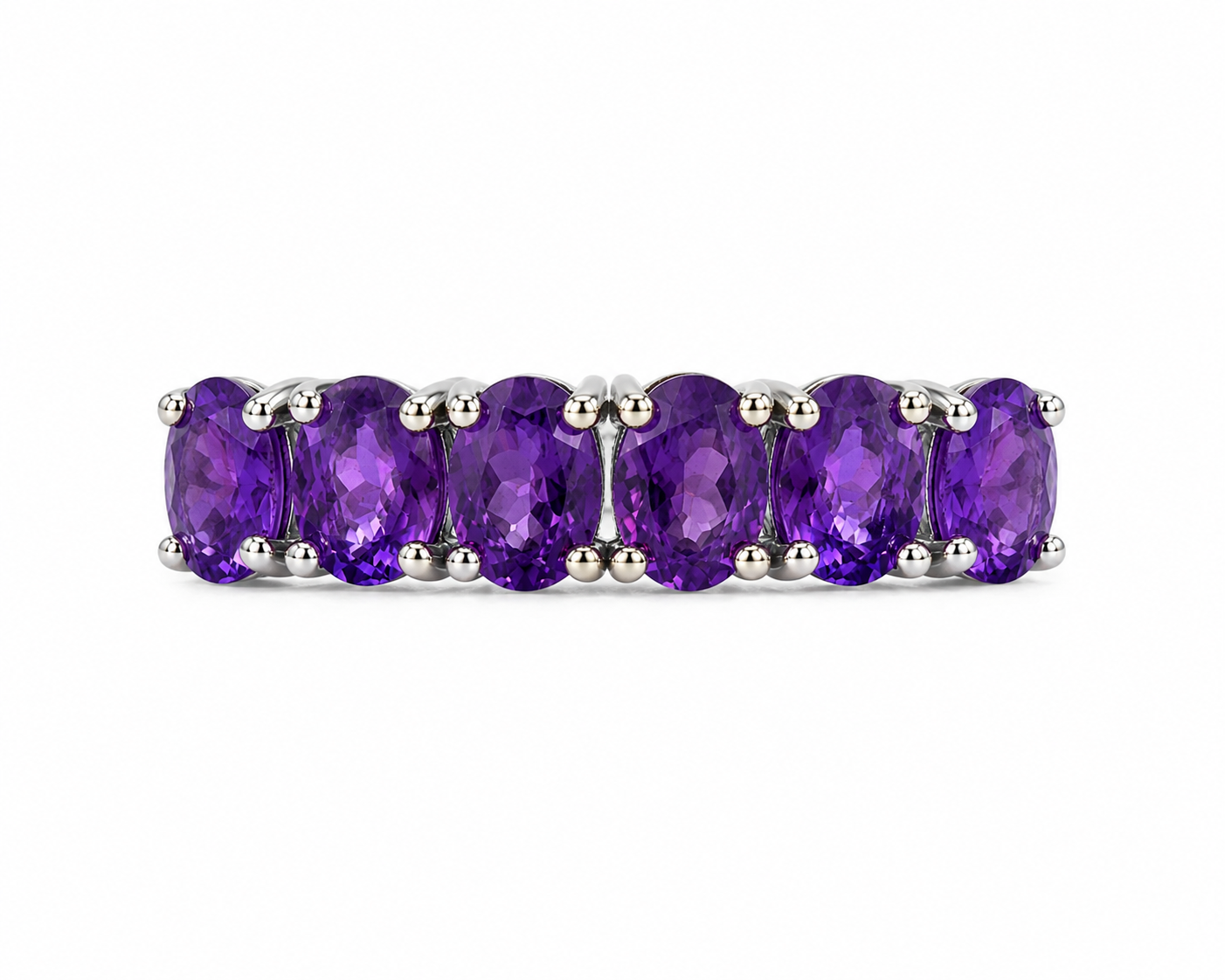 Natural amethyst 3x4mm oval half eternity band ring in 925 sterling silver, elegant February birthstone jewelry and gift for her by PHIMSERA