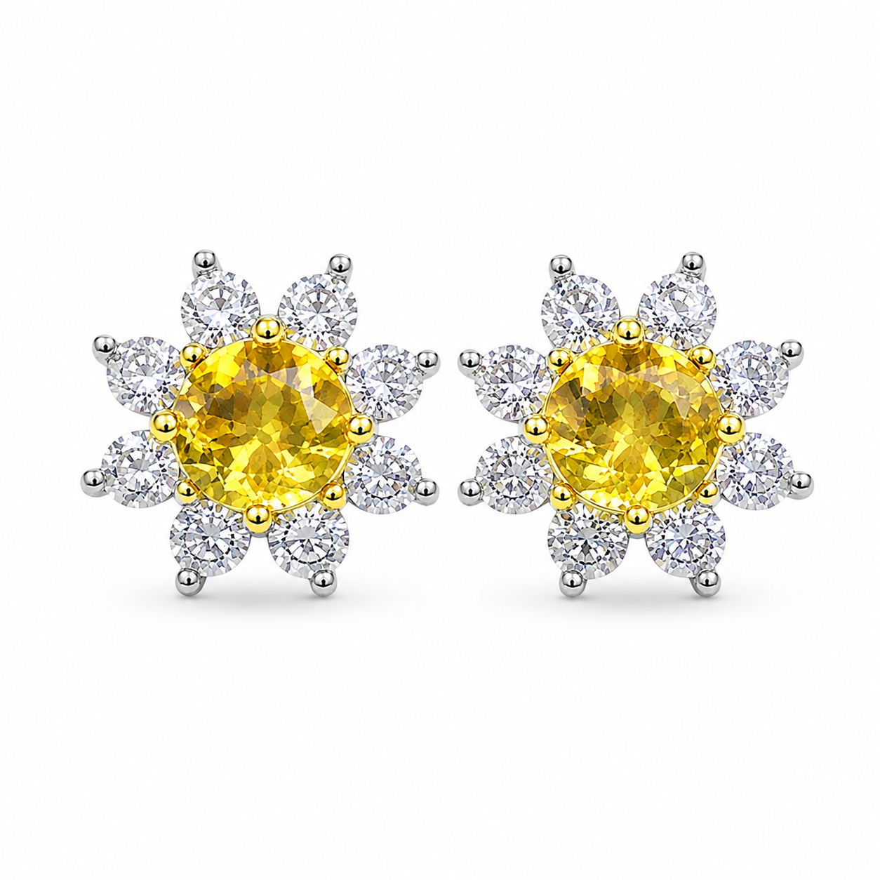 Natural 5mm citrine floral halo stud earrings in 925 sterling silver – Phimsera
