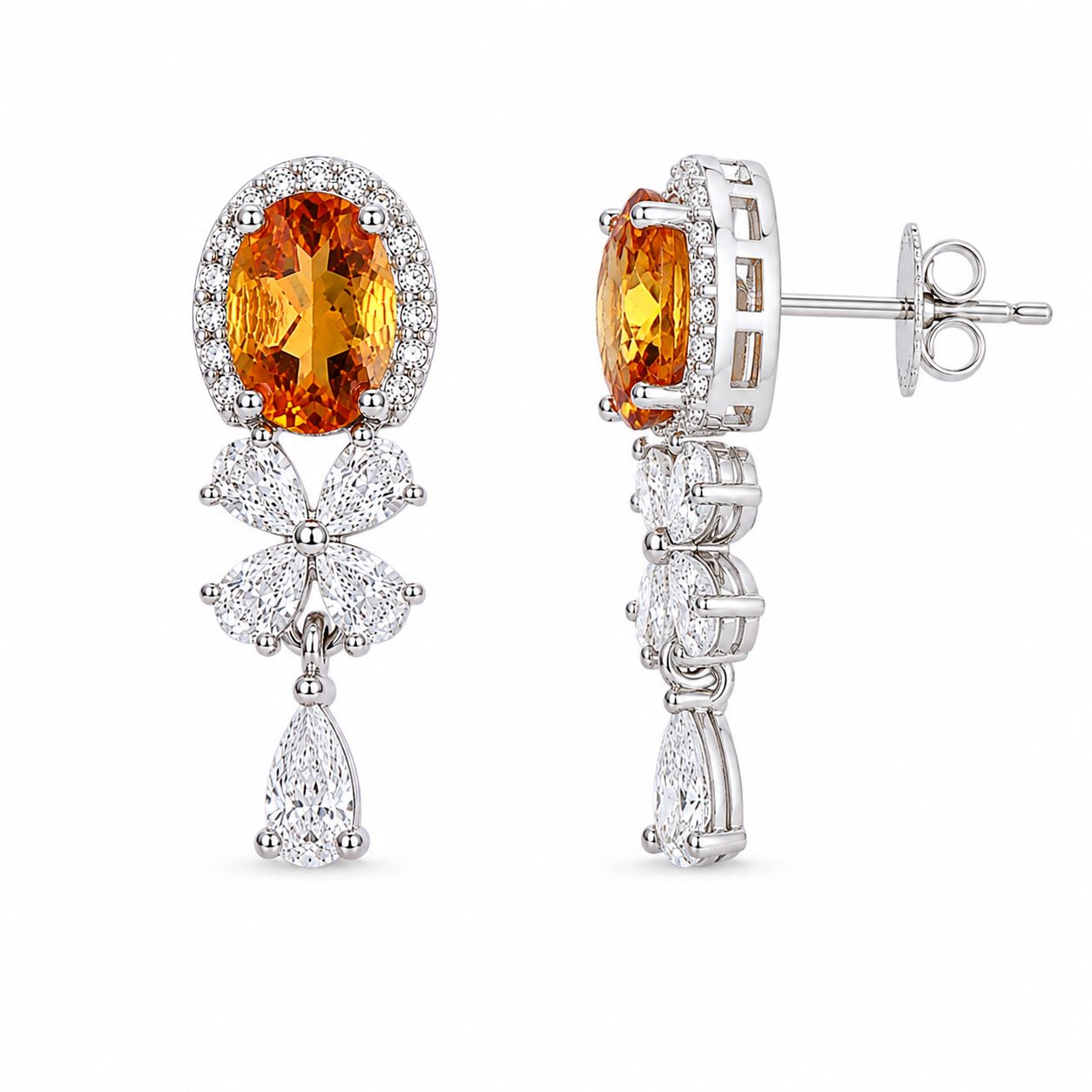 Side profile of 5x7mm natural citrine drop earrings showing sterling silver setting
