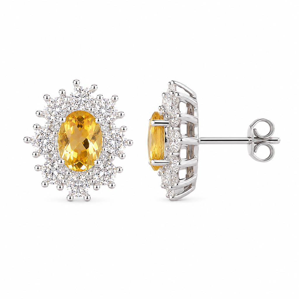 Side profile of natural citrine gemstone stud earrings in 925 sterling silver