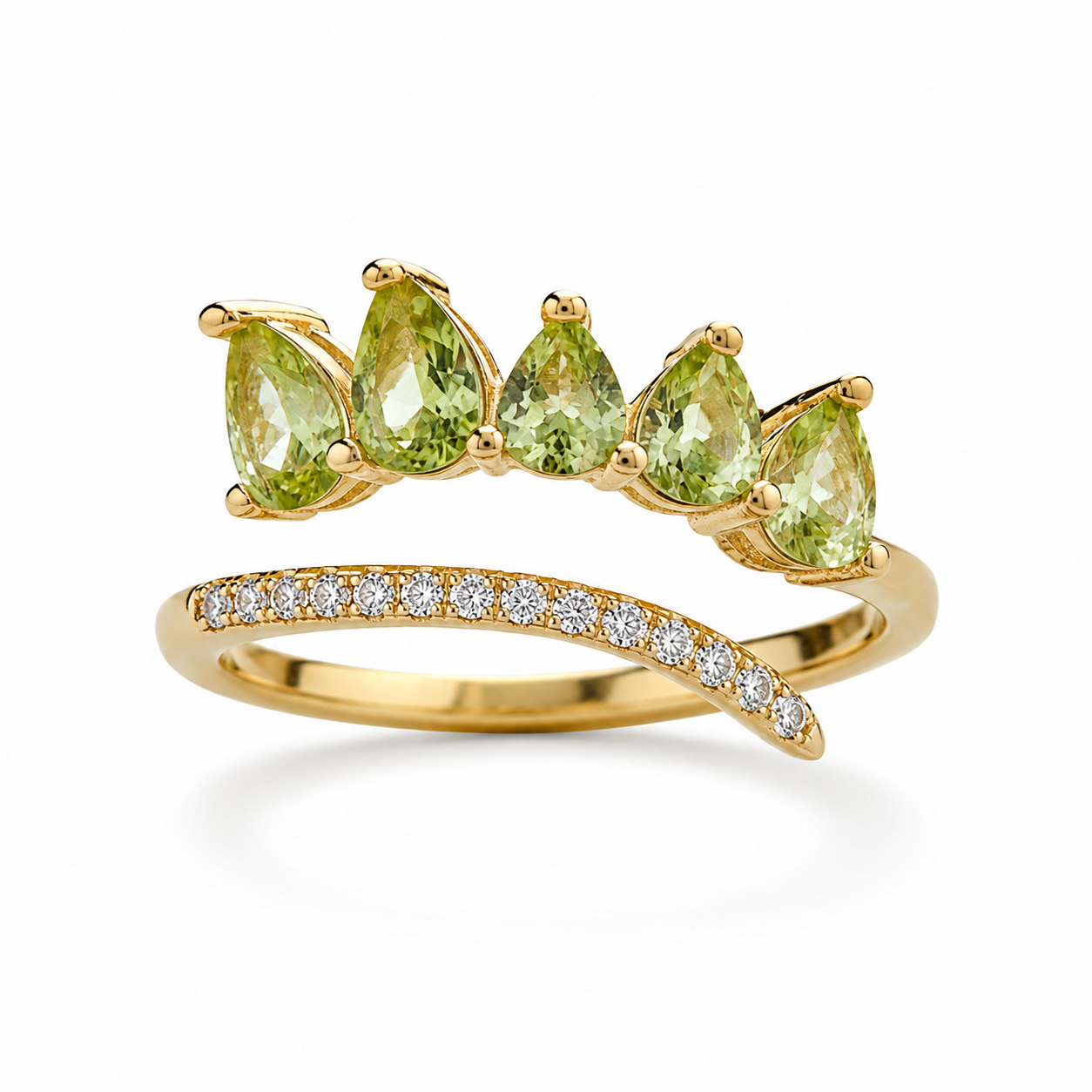 Natural Peridot Gemstone Pear Cut Band Ring, August Birthstone Peridot Ring
