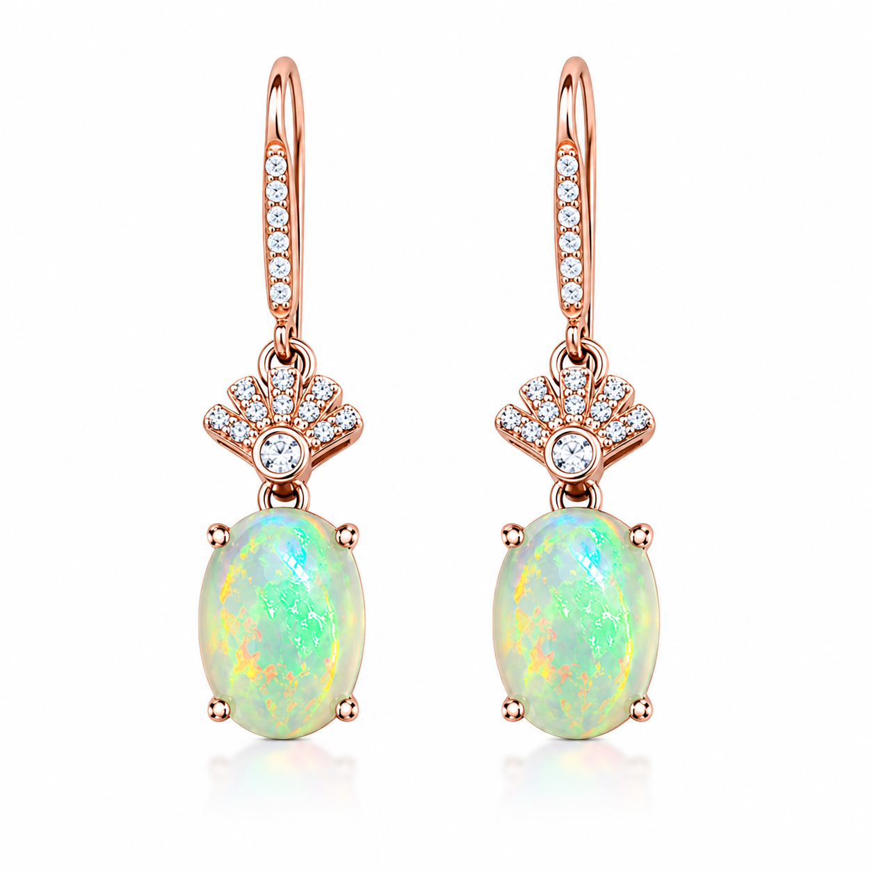 Phimsera 6x8mm natural fire opal drop earrings in 925 sterling silver with cubic zirconia accents