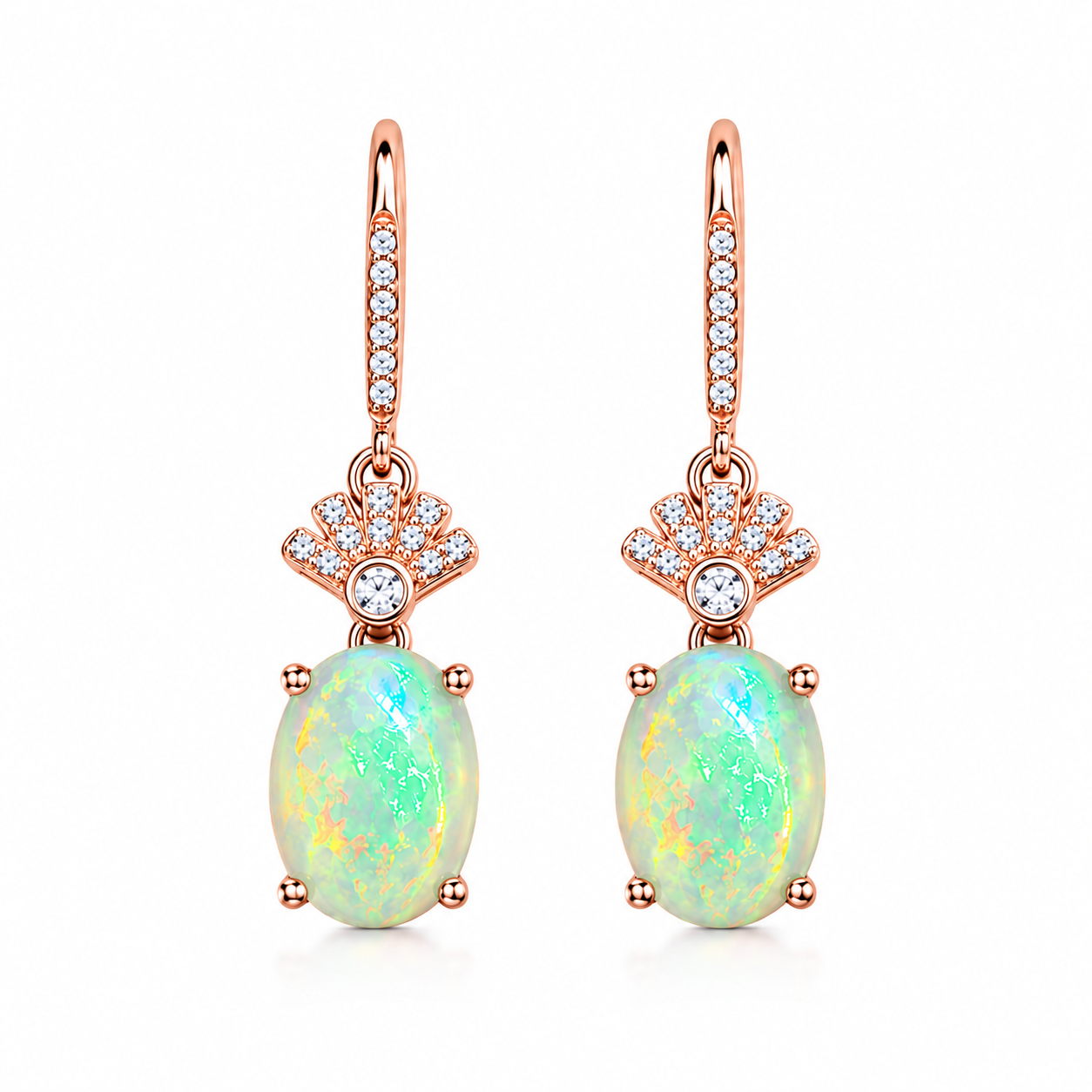 Phimsera natural opal dangle earrings with 6x8mm oval gemstones and sterling silver setting